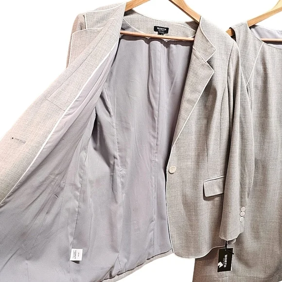 Worth NY Wool One Button Closure Heather Dove Gray Blazer Plus Size 16